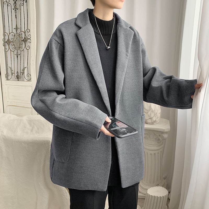 Woolen Blazer Men's Thickened Leisure Suit Loose And Handsome Woolen Coat - Mubimart