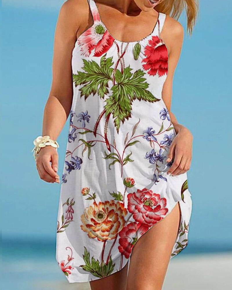 Women's Fashion Floral Print Slip Dress - Mubimart