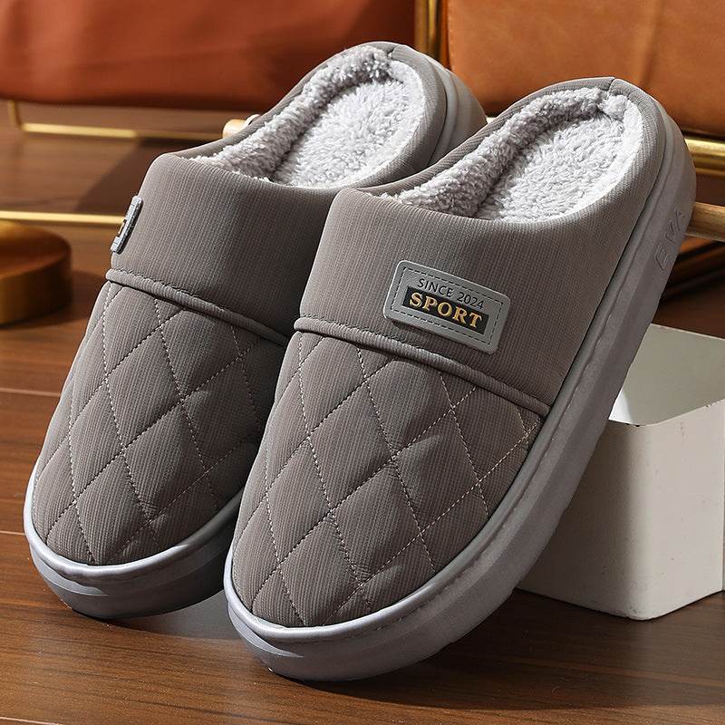 Men's Home Slippers Winter Warm Plush House Shoes Indoor Non-slip Floor Bedroom Slipper Casual All-match Shoes - Mubimart