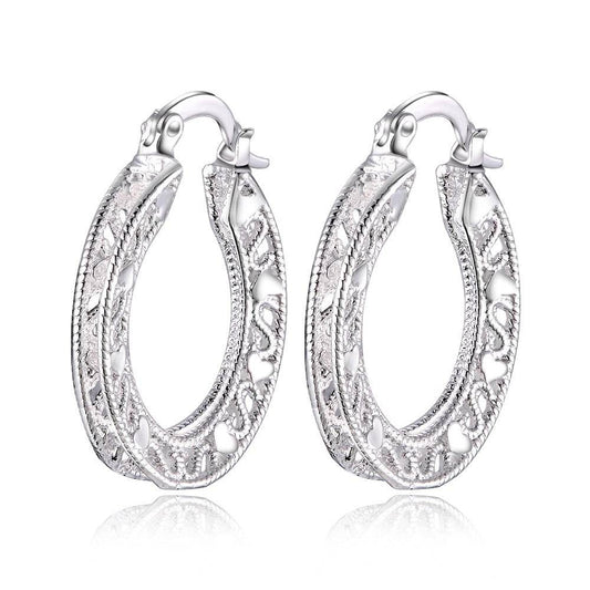 Sterling Silver Hoop Earring Korean Vintage Hollow Heart Party Earrings For Women Wedding Party Jewelry Gift - Mubimart