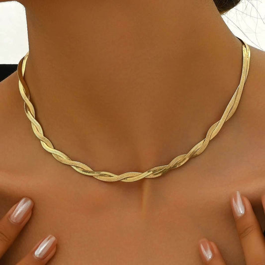 Elegant Gold-Tone Twisted Chain Choker Necklace For Women - Mubimart