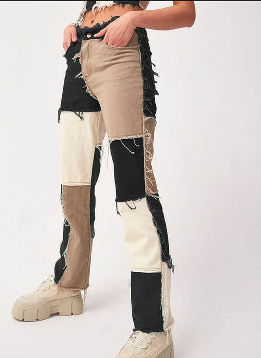 Wide Leg Jeans Women High Waist Sexy Fashion Stitching - Mubimart