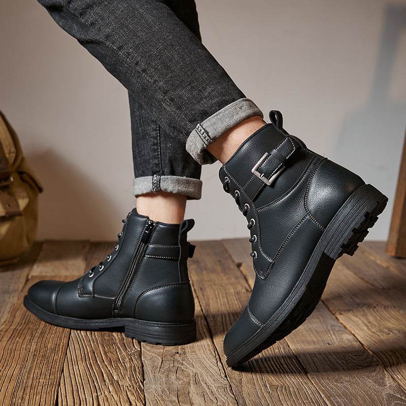 Worker Boot Men's Retro Lace Up High-top Martin Boots - Mubimart
