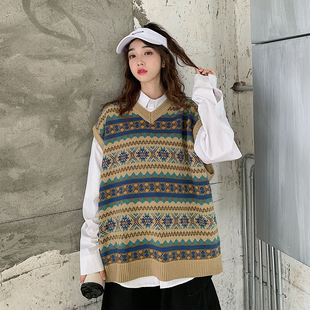 Ethnic style jacquard sweater vest