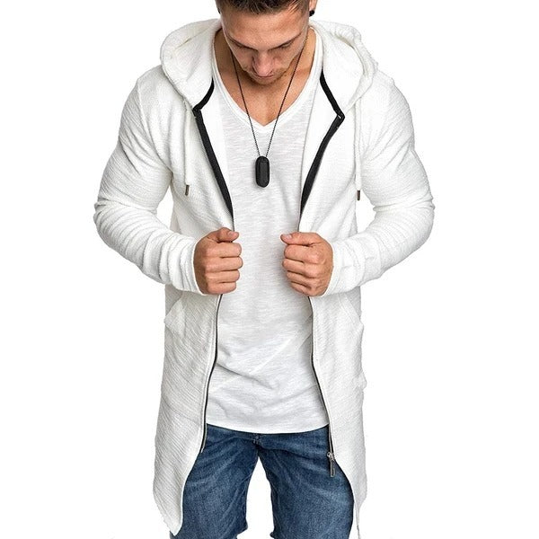 Mid-length men's hoodie with zipper