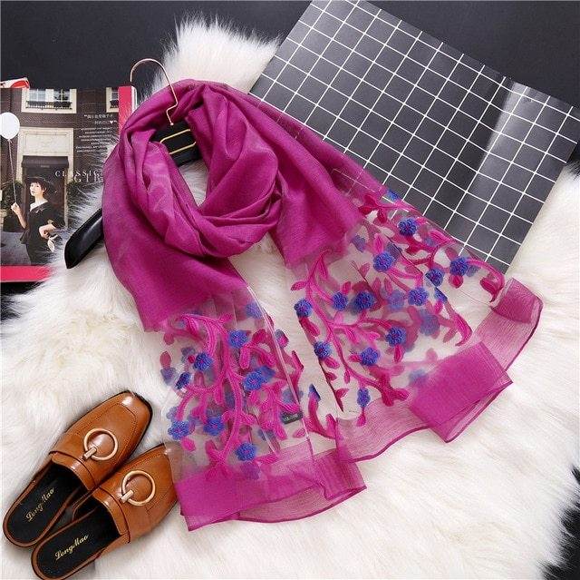 new brand women scarf fashion hollow Embroidery silk scarves lady shawls and wraps spring summer sunscreen beach stoles - Mubimart