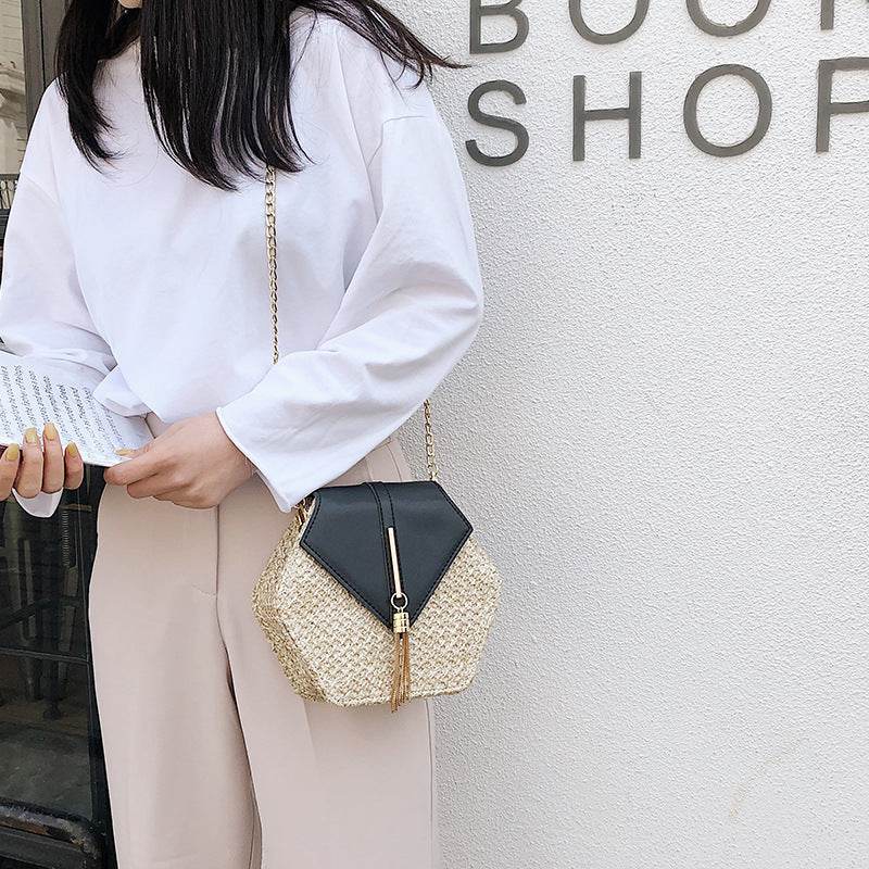 Straw bag shoulder messenger bag beach bag - Mubimart