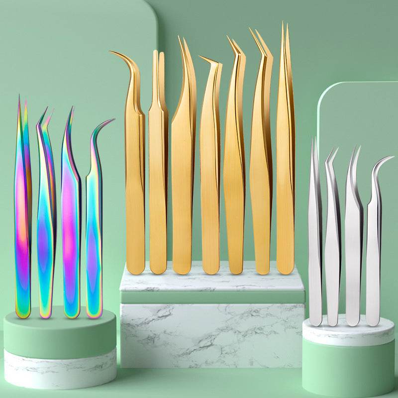 Stainless Steel Grafting Eyelash Aid Tweezers - Mubimart