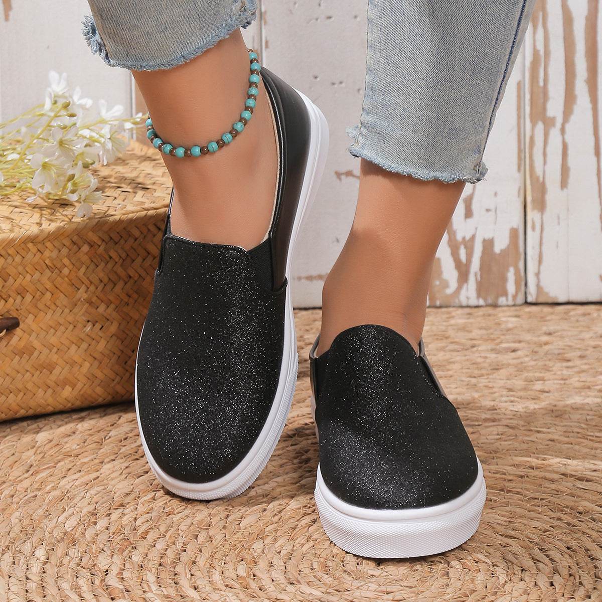 Stylish Casual Shoes Sale Plus Size Sequined Flat Women Loafers - Mubimart