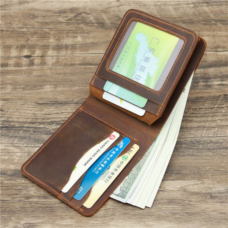 Men's Wallet Leather Wallet Retro Rough Tri-fold First Layer Cowhide - Mubimart