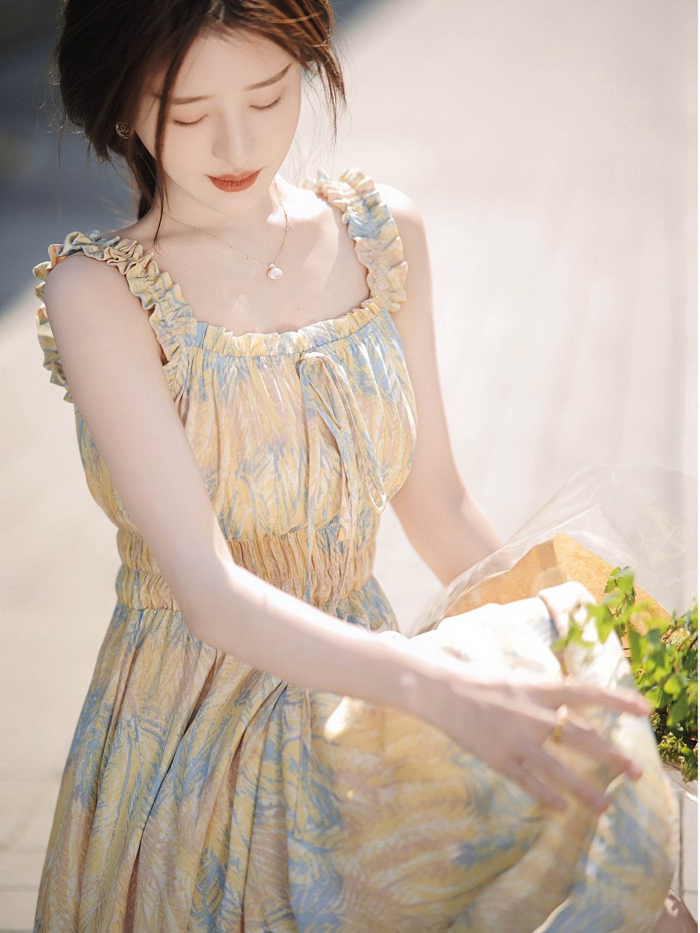 Floral Slip Dress Stringy Selvedge Dress Women - Mubimart