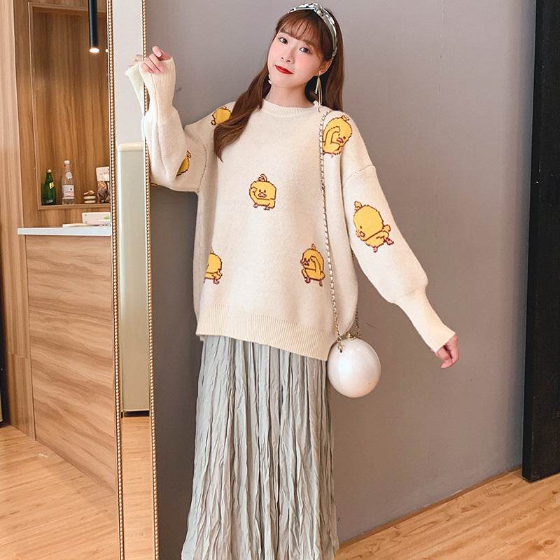 Sweater loose top mid-length outing maternity wear - Mubimart