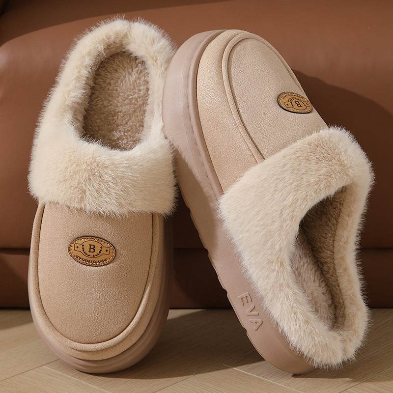 Winter Plush Slippers For Men Casual All-match Warm Suede House Shoes Indoor Non-slip Floor Bedroom Slipper - Mubimart