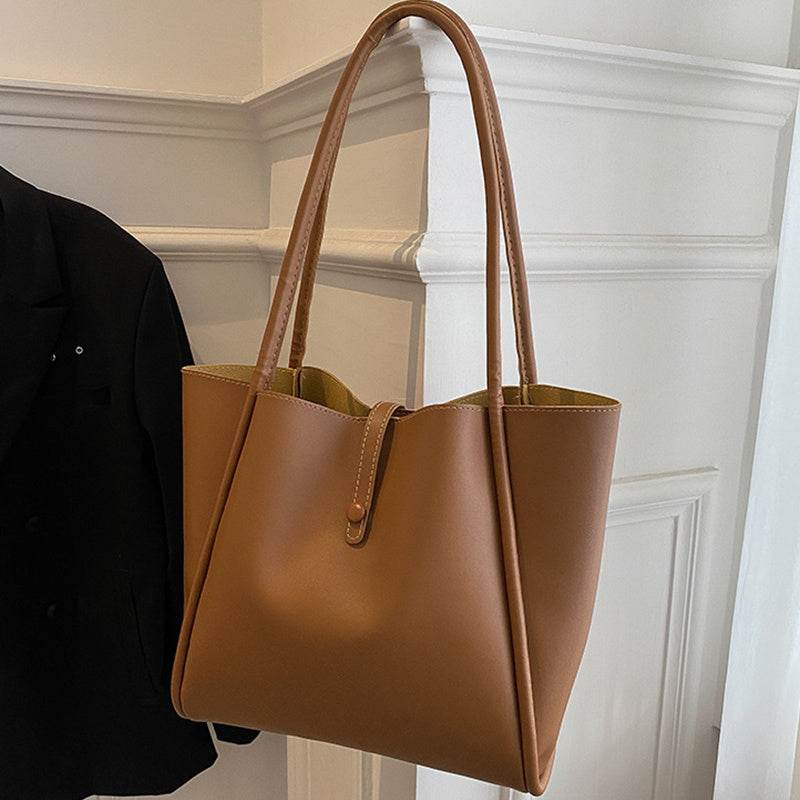 Casual Large Capacity Tote Bags For Women Fashion Solid Color Shopping Shoulder Bag With Wallet Ladies Handbag - Mubimart