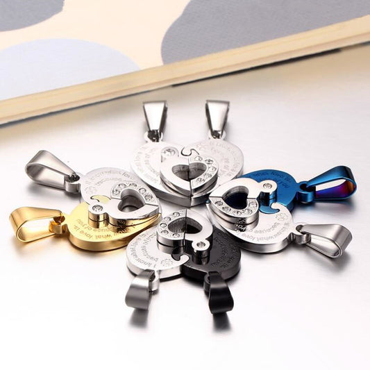 Love puzzle titanium steel couple necklace