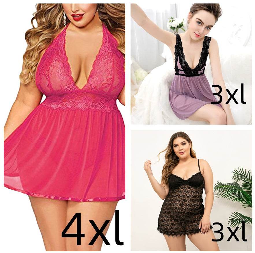 Black Lace Waist Strap Sexy Lingerie Plus Size Sexy Suit - Mubimart