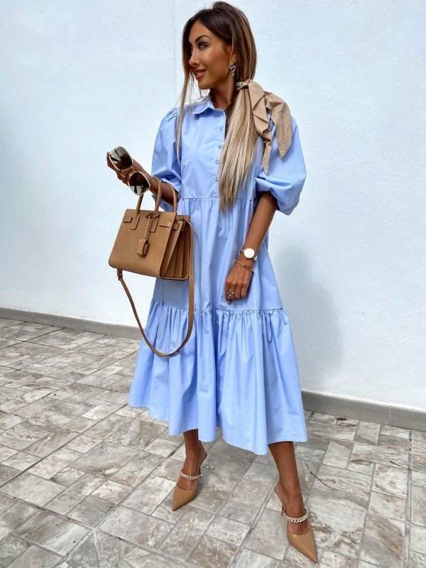 Shirt Lapel Plus Size Loose Swing Dress - Mubimart