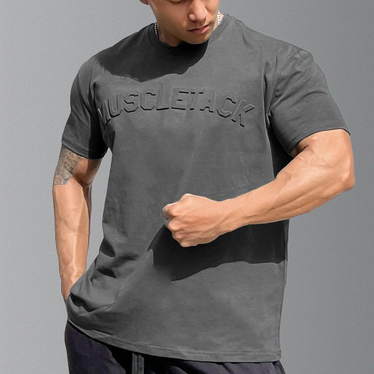 Men's Sports Loose Cotton Workout Short Sleeve T-shirt - Mubimart
