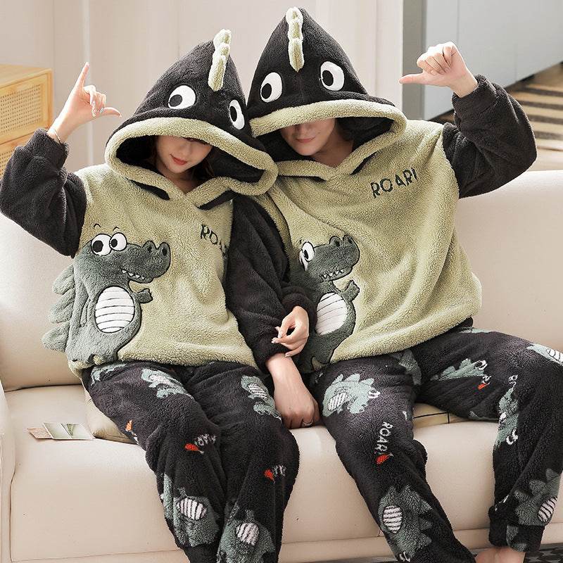 Fashion Hooded Coral Fleece Casual Loungewear Set - Mubimart