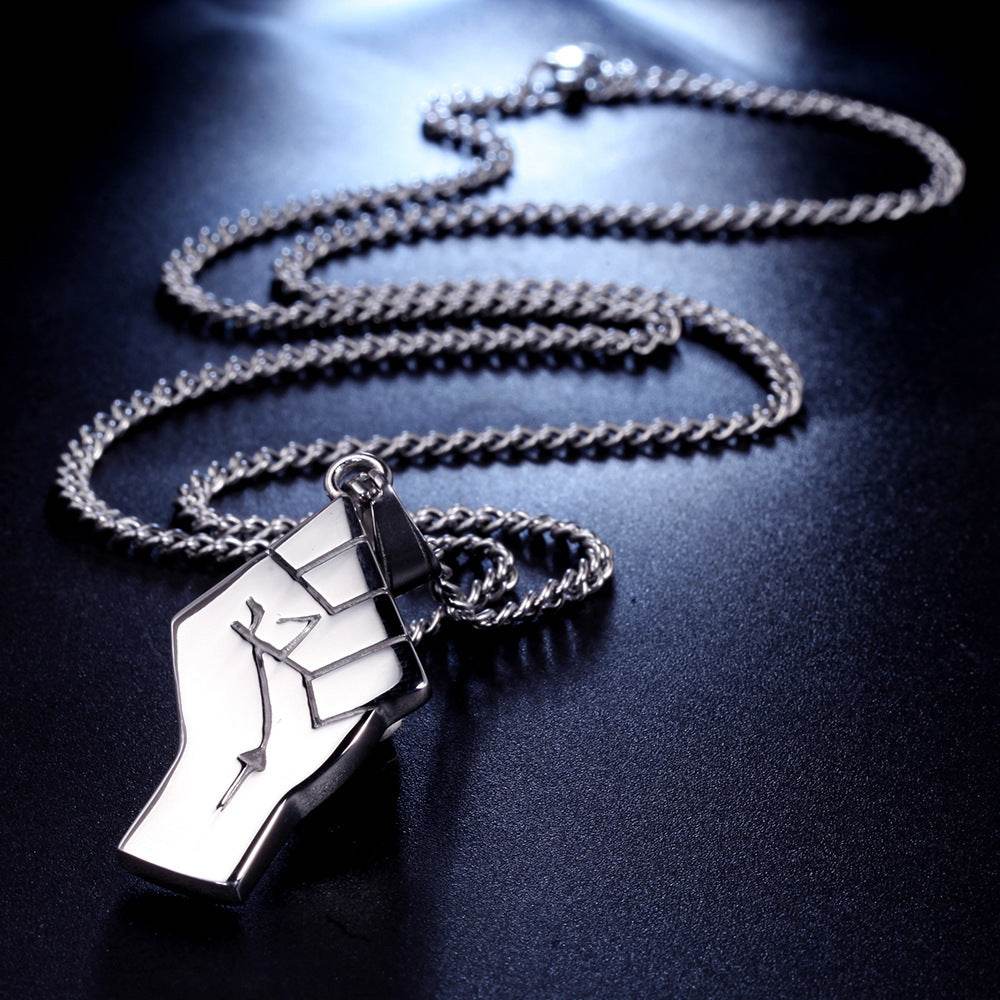 Mens Gold Fist Titanium Steel Pendant Necklace - Mubimart