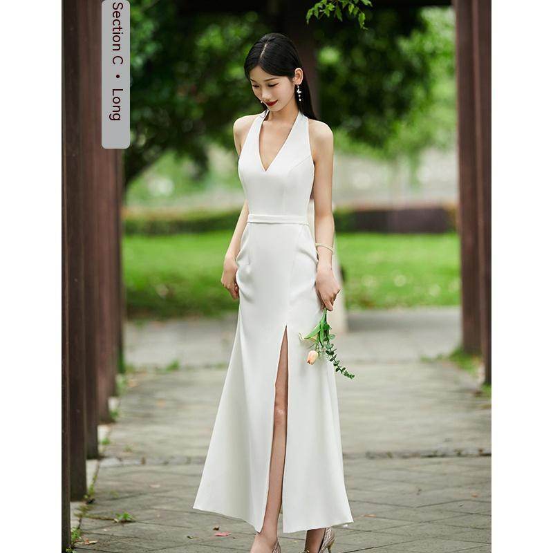 White Bridesmaid Dress Senior Dress Daily Style Formal Dress - Mubimart