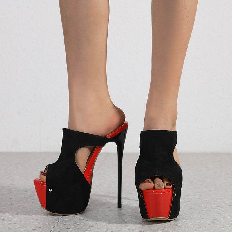 Color Block Peep Toe High Heels - Mubimart