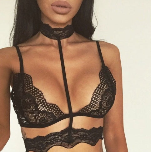 Hot Sexy Women Crop Tops Lace Choker Sheer Bralette Bustier Bra Lingerie - Mubimart - Bralette bra 