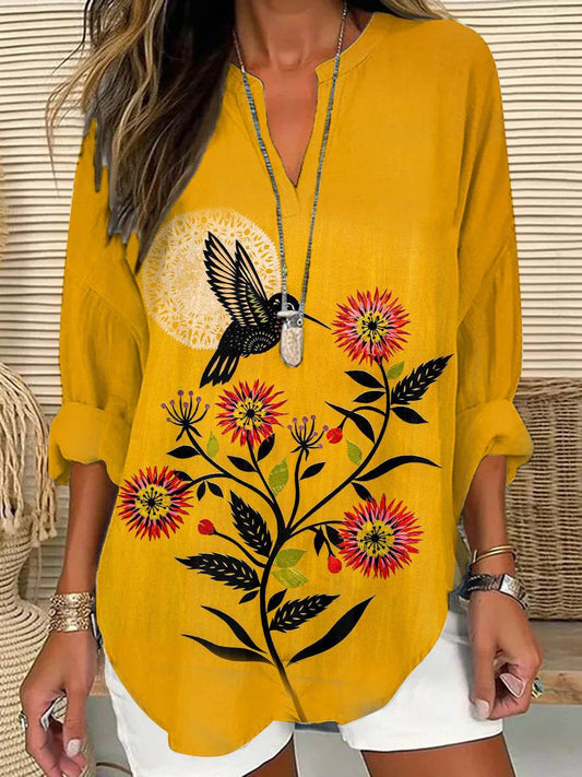 Loose Printed Neck Casual Plus Size Pullover - Mubimart
