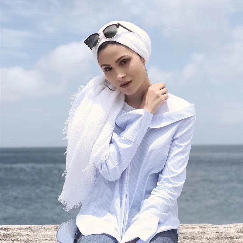 Bubble plain Scarf / cotton scarf fringes women soft solid hijab popular muffler shawls big Pashmina wrap hijab - Mubimart