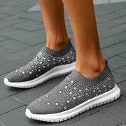 European And American Plus Size Rhinestone Stretch Sock Shoes Casual Men And Women Sneaker - Mubimart