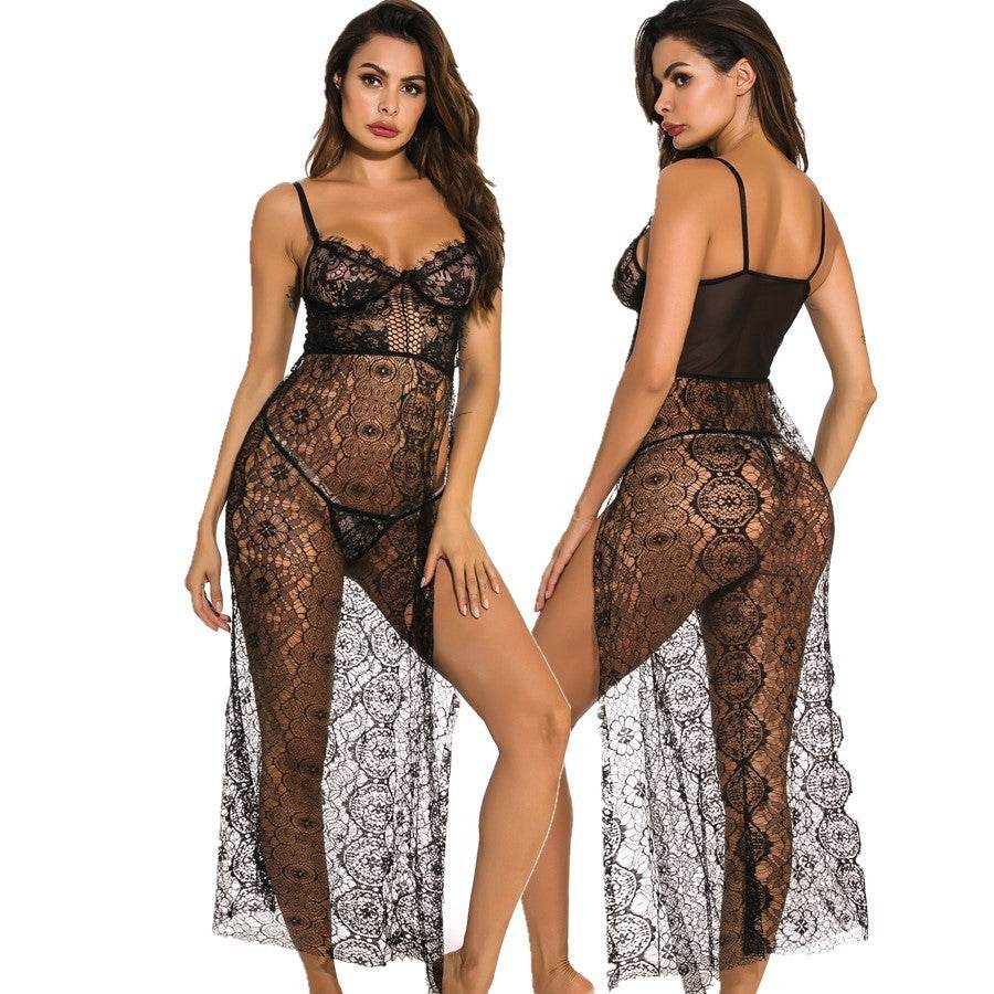 Underwear Long See-through High Slit Pajamas Nightgown Nightgown - Mubimart