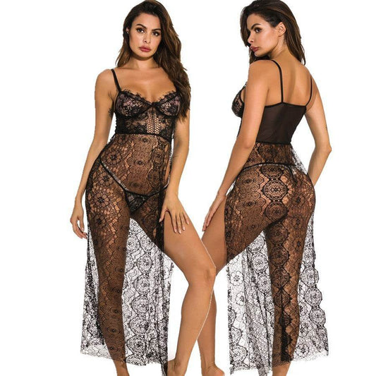 Underwear Long See-through High Slit Pajamas Nightgown Nightgown - Mubimart