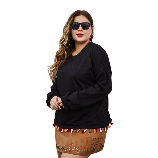 Fringed plus size women's top - Mubimart