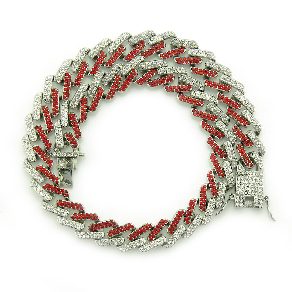 Mens Fashion With Colored Diamonds Geometric Square Cuban Chain Necklace