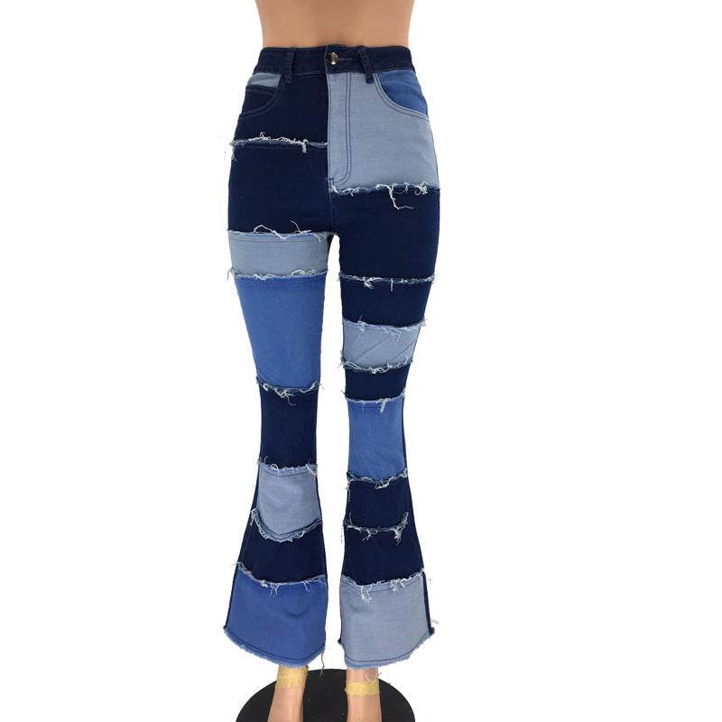 Patchwork high-rise flared jeans - Mubimart