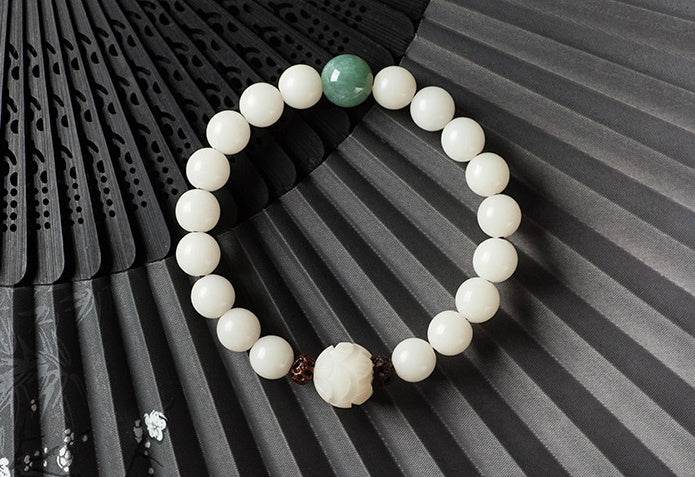 Natural white jade Bodhi bracelets beads bracelets women's simple Bodhi bracelets transfer beads - Mubimart