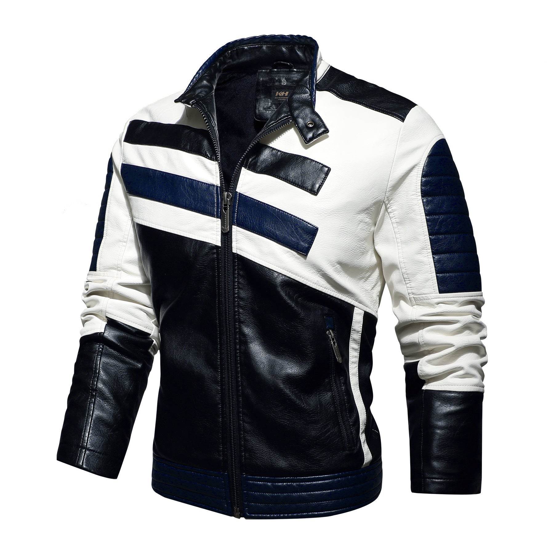 Mens Leather Jackets Motorcycle Stand Collar - Mubimart