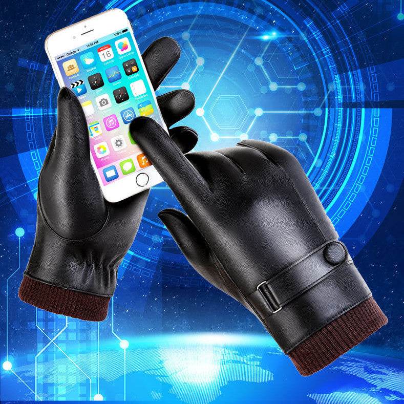 Leather Gloves Men's Waterproof Touch Screen - Mubimart