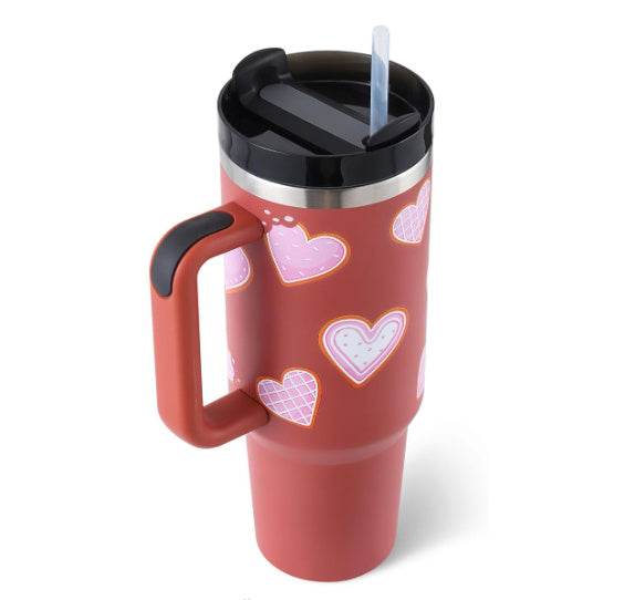 40 Oz Tumbler With Handle Straw Insulated, Stainless Steel Spill Proof Vacuum Coffee Cup Tumbler With Lid Tapered Mug Gifts For Valentine Lover Suitable For Car Gym Office Travel - Mubimart