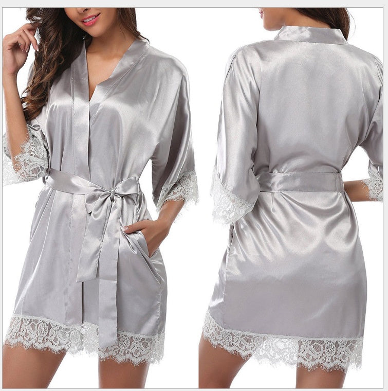 Sexy Faux Ice Silk Plus Size Nightgown - Mubimart -  