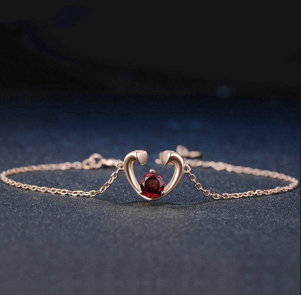 Natural Garnet Round Delicate Gemstone Bracelet - Mubimart