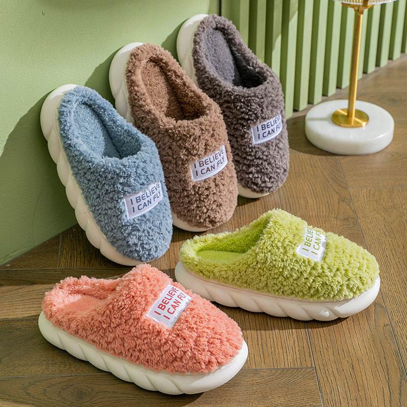 Warm Plush Slippers Home Shoes For Women Couple Winter Slippers - Mubimart