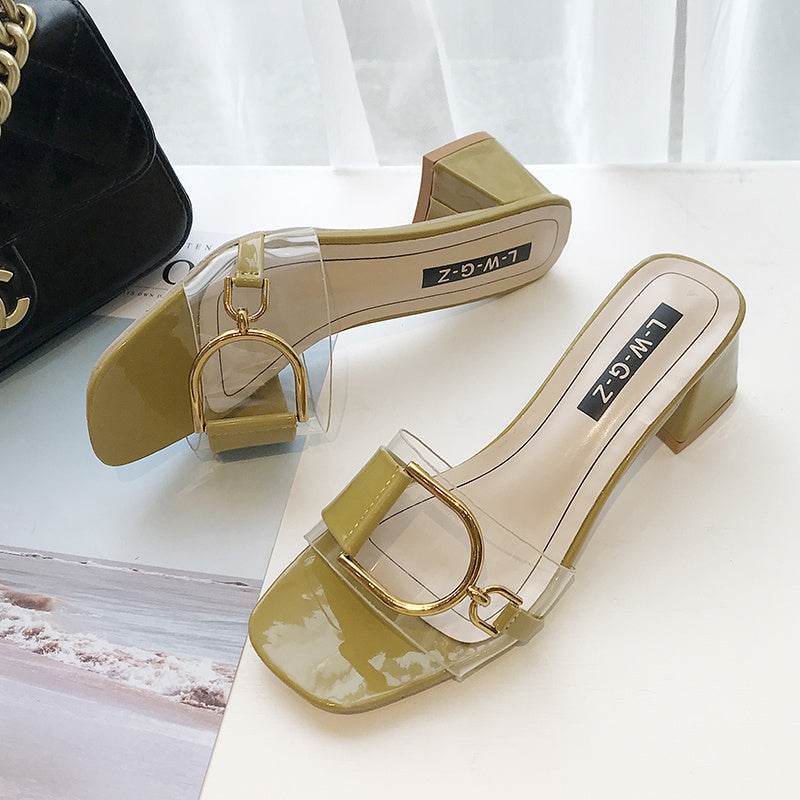 Thick Heel High Heel Slippers Women Flip Flops Women Transparent Slippers - Mubimart