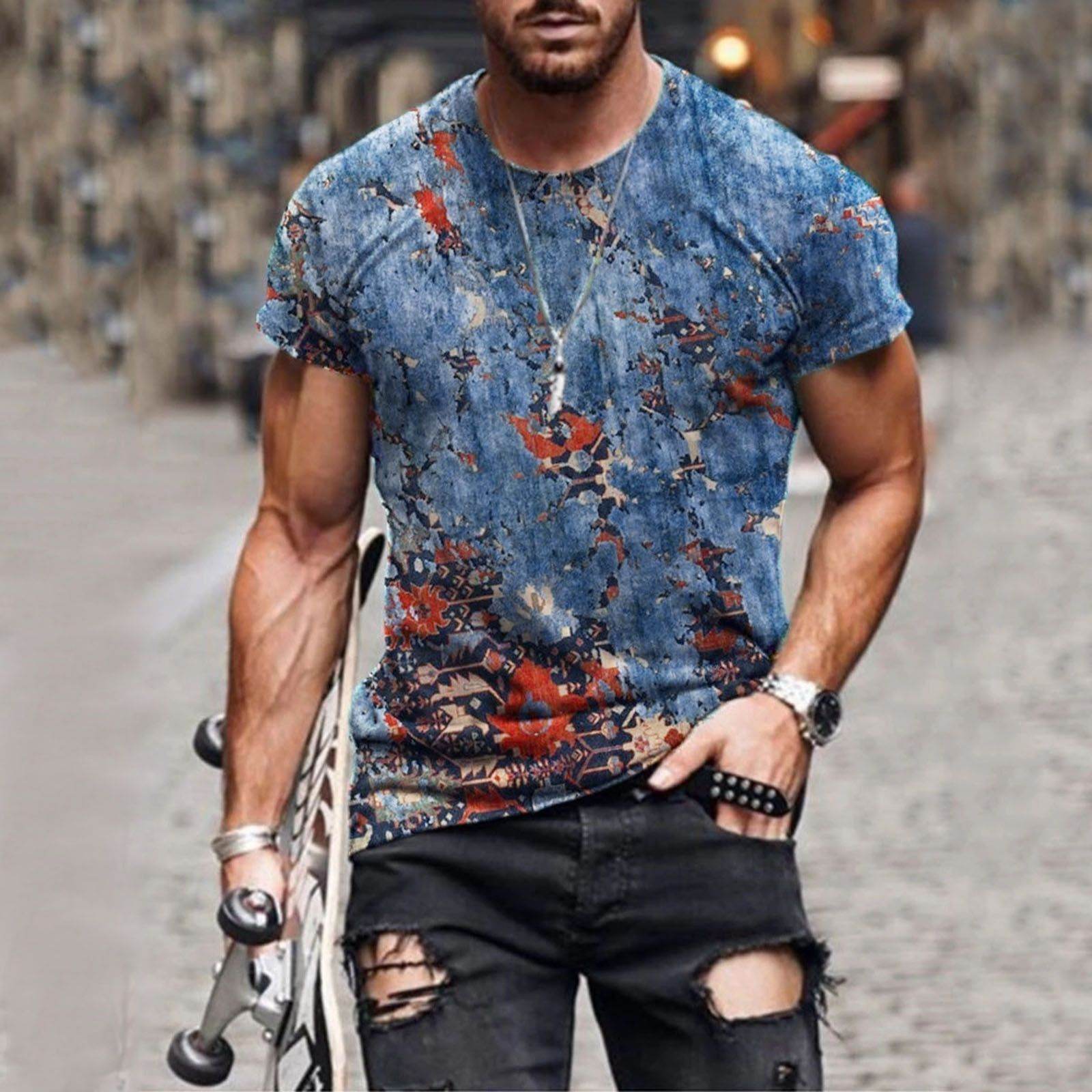 Mens Fashion Casual Mesh Collarless Short Sleeve T-shirt - Mubimart