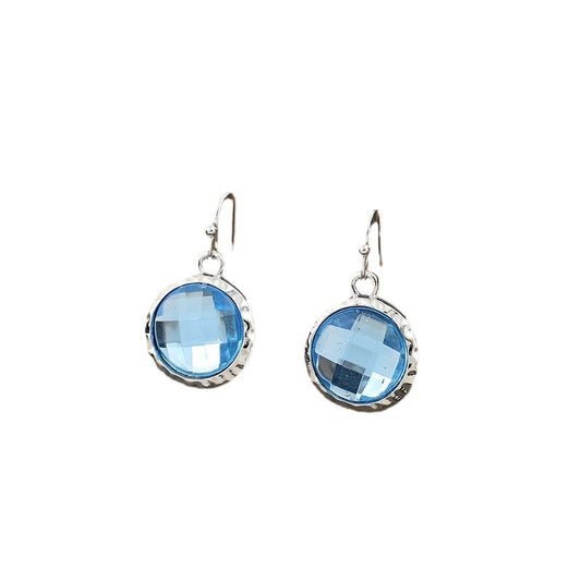New Simple Elegant Style Silver Round Inlaid Blue Gem Metal Alloy Earrings
