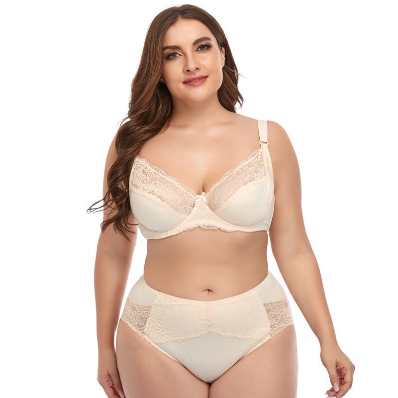 Plus Size Underwire Lace Trim Lingerie - Mubimart -  