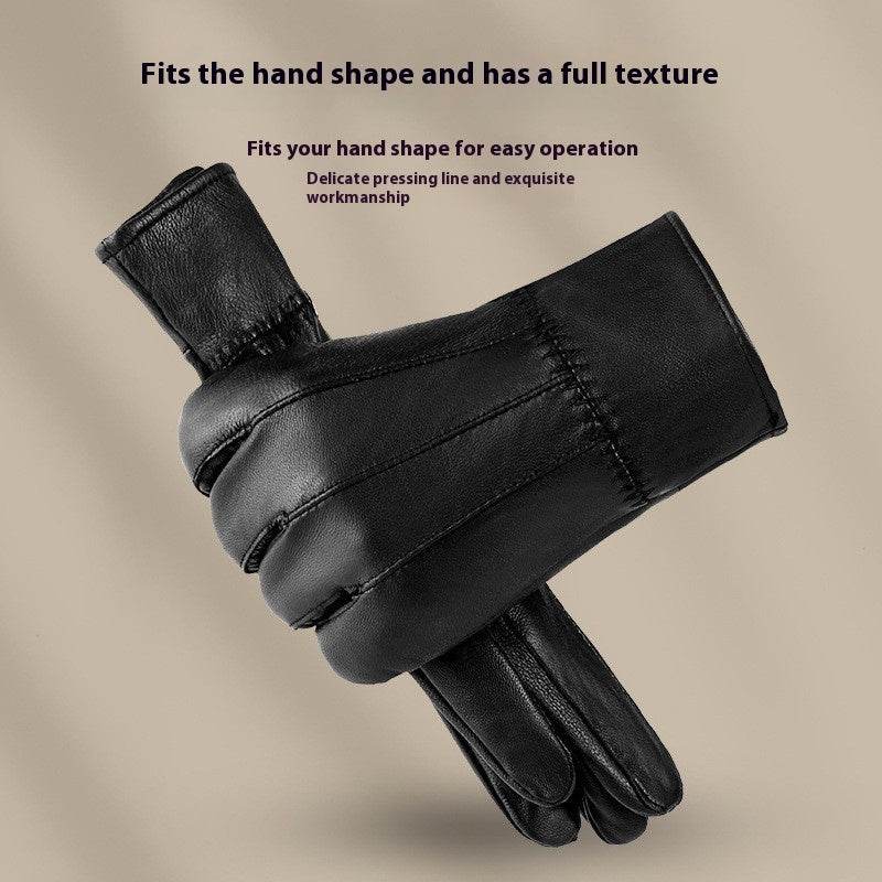 Genuine Leather Gloves For Men Women Fleece Lined Padded Warm Keeping Sheepskin Gloves - Mubimart