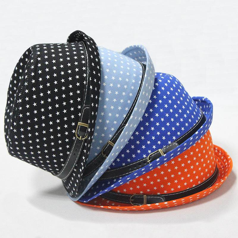 Star Print Hip Hop Belt Buckle Fedora Hat - Mubimart