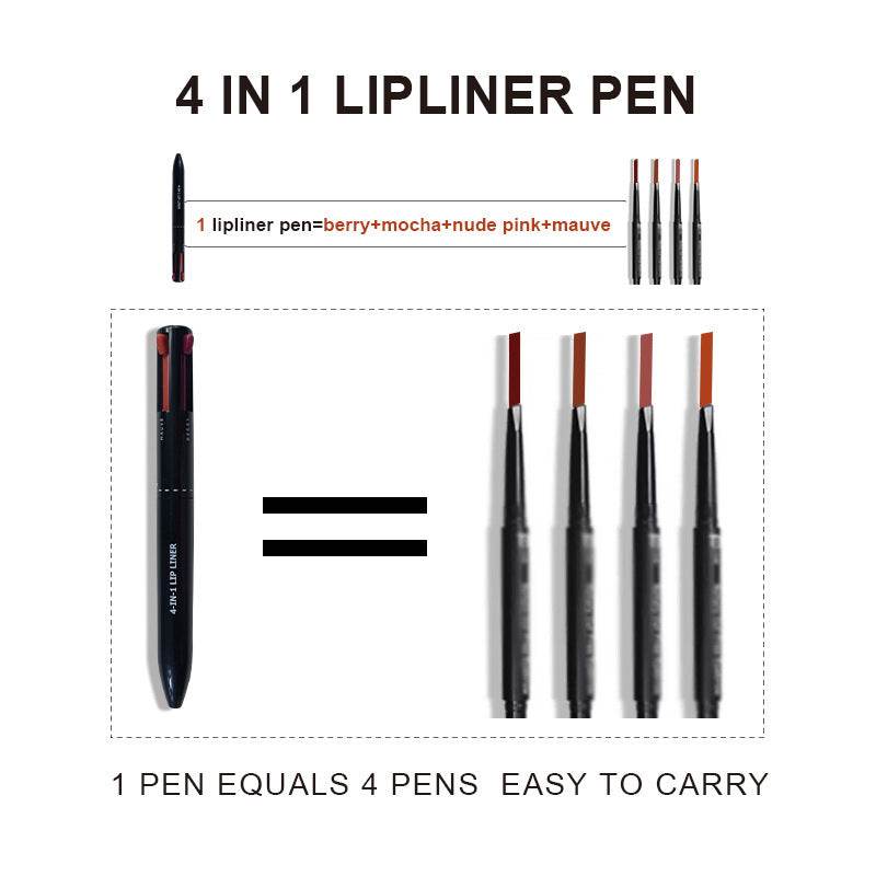 4 In 1 Makeup Lipliner Pencil Waterproof Touch Up Long Lasting Easy Color Ballpoint Eyeliner Pen - Mubimart