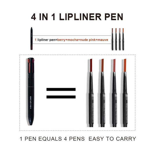 4 In 1 Makeup Lipliner Pencil Waterproof Touch Up Long Lasting Easy Color Ballpoint Eyeliner Pen - Mubimart